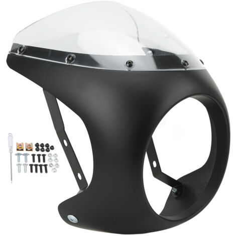 Carénage de phare avant de moto de 7 pouces, Surface lisse, résistant au vieillissement, résistant à l'usure, adapté aux phares ronds de moto, noir mat et transparent