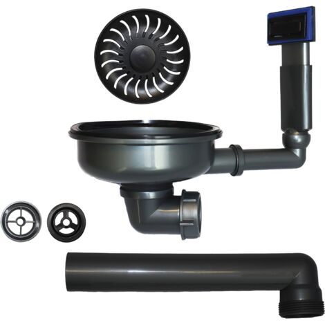 Caressi Ablaufgarnitur für Küchenspülen + Siebkorbventil CAGR505100BK, Kunststoff/Edelstahl schwarz