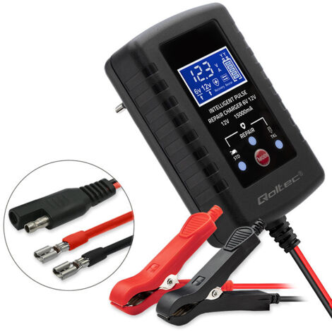 Cargador de batería automático Qoltec para baterías AGM GEL STD de 6 V/12 V  2 A  Rectificador con función de reparación y pantalla LED