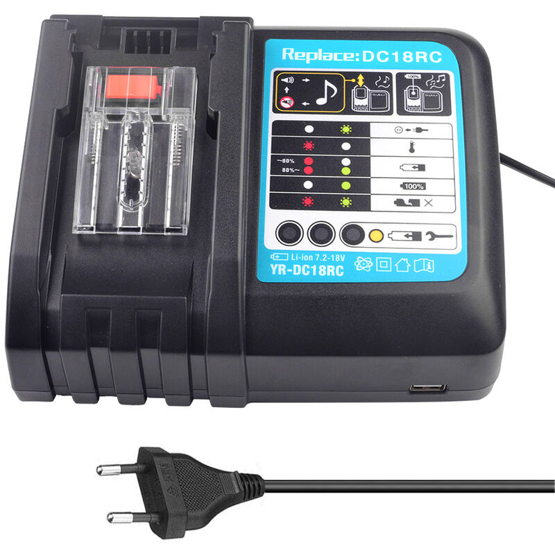 

Happyshopping - Cargador de bateria de litio de reemplazo de corriente de carga de 14.4V 18V 3A compatible con Makita