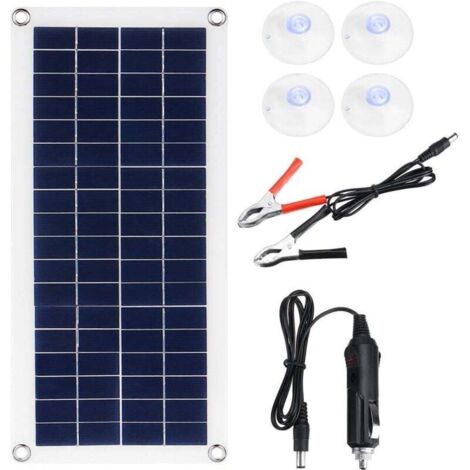 Cargador de batería de panel solar de 20 W, kit de carga solar portátil de mantenimiento para coche, motocicleta y autocaravana.
