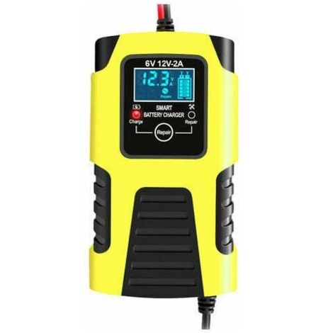 Cargador de batería inteligente automático de 12 V/2 A y 24 V/2 A, cargador de mantenimiento portátil, desulfatador de baterías para coche y moto, amarillo