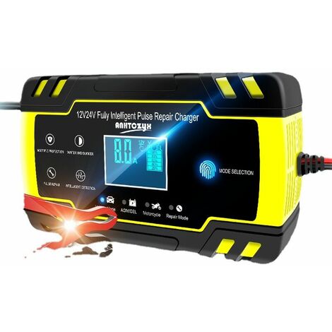 Cargador de batería inteligente de 12 V/24 V 8 A, cargador de batería de 3 etapas y función de reparación automática para coche, motocicleta, camión, AGM, gel, húmedo, SLA (6-150 AH)