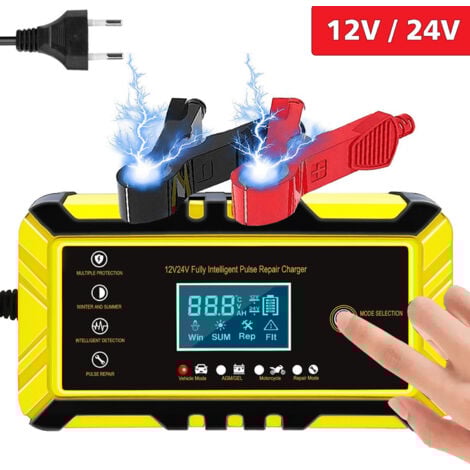 Cargador de batería para automóvil - SDLOGAL Cargador de batería inteligente de 24V 12V/8A, pantalla LCD, mantenedor del cargador de batería con múltiples tipos de protecciones