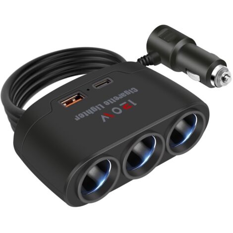 Cargador de coche 3 en 1, multifunción, USB + PD, toma de corriente para coche, One Drag Three