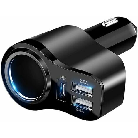 Cargador de coche 4 en 1 USB C 36 W Adaptador divisor de enchufe de encendedor de cigarrillos USB con 3 USB 12 V/24 V Adaptador de cargador rápido USB tipo C PD dual para iPhone 12/11/ XS/X/XR/8, DOPA