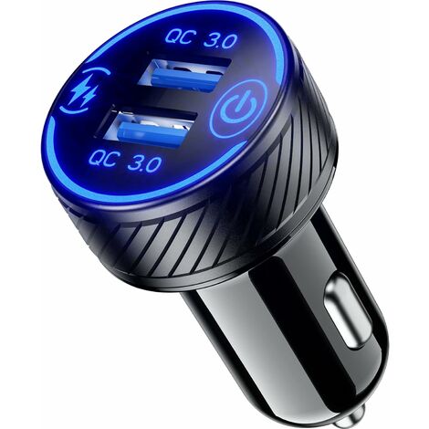 Cargador de coche con adaptador USB para encendedor de cigarrillos QC3.0 con interruptor de encendido/apagado de luz LED 36W/3A puerto dual de carga rápida para cámara de teléfono y más