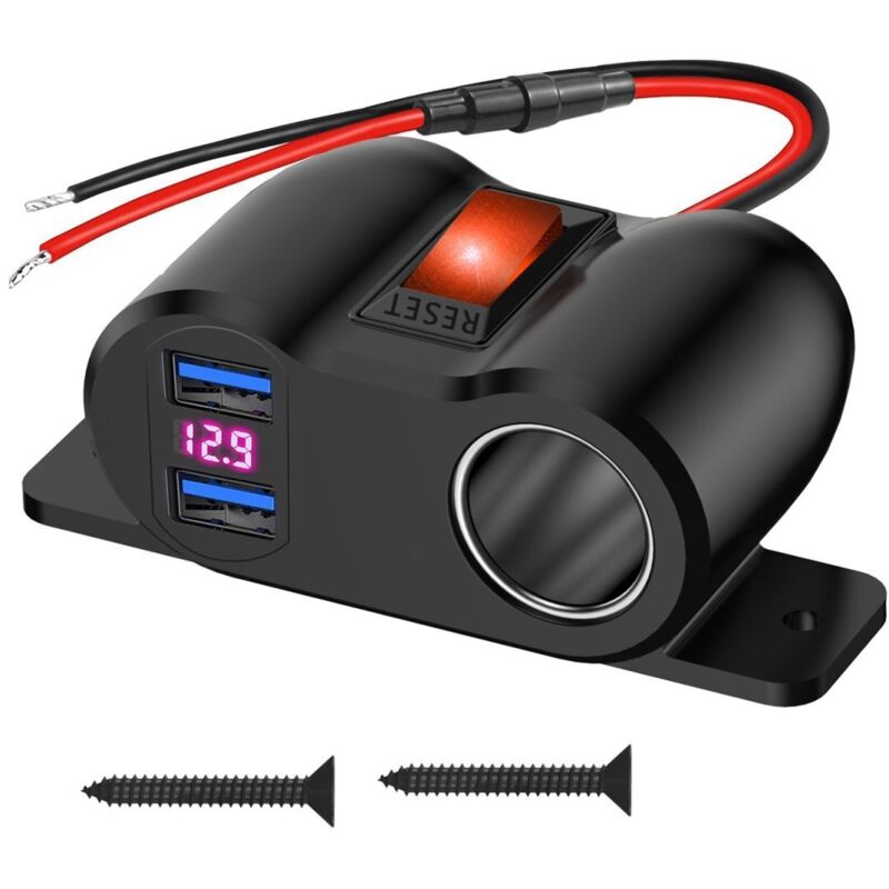Cargador de coche con doble puerto USB, 36 W, 12 V, QC3.0, para encendedor de cigarrillos, con interruptor y voltímetro LED, para coche, barco,