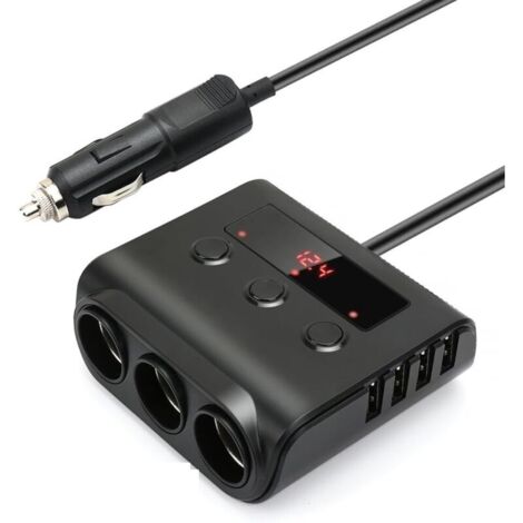 Cargador de coche de 3 tomas, encendedor de cigarrillos multi-enchufe, cargador de coche USB de 24 V/12 V, adaptador múltiple, divisor, voltímetro, interruptor, 4 puertos USB para GPS, cámara de salpi