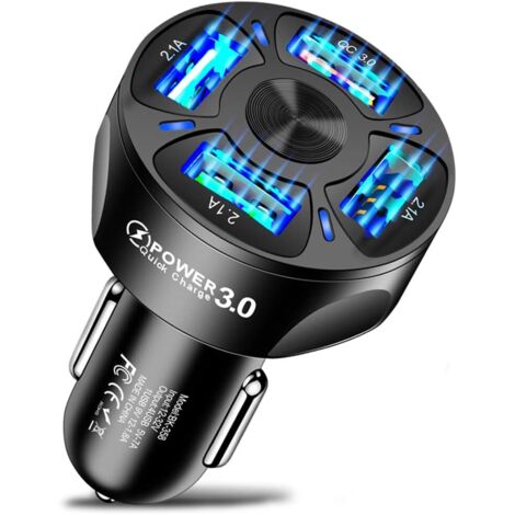 Cargador de coche de 4 puertos, cargador rápido USB QC 3.0, adaptador de cargador de coche de 7 A a cargador rápido compatible con otros teléfonos inteligentes y tabletas