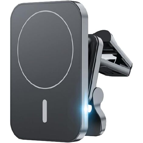 Cargador de Coche inalámbrico Magnético 15 W, Compatible Carga Magnética por Inducción QI, Compatible con iPhone 12,13, 14 y 15 Series. Sujeción Rejilla ventilación.