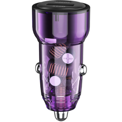 Cargador de coche PD48W transparente, encendedor de coche, cargador rápido QC3.0, enchufe de conversión para encendedor de coche