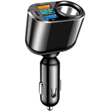 Cargador de coche USB C, adaptador de corriente para coche, carga ultrarrápida de 66 W y PD de 30 W con voltímetro LED.