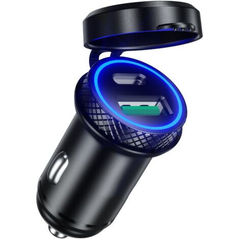 Cargador de coche USB C de 60 W/5 A QC3.0 y PD tipo C, adaptador de encendedor de cigarrillos USB rápido de doble puerto para iPhone 13/12 Pro, Galaxy S21/20, Huawei iPad