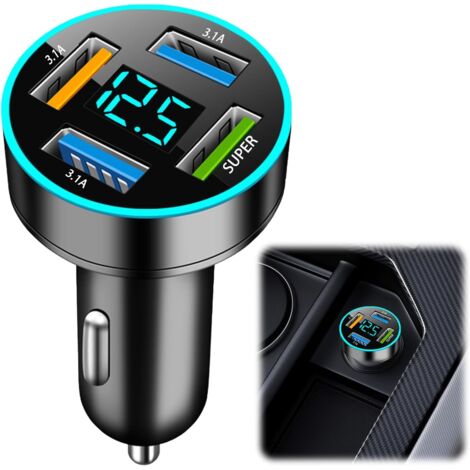 Cargador de coche USB para encendedor de cigarrillos, 4 puertos de 66 W, carga rápida con voltímetro LED, USB C, Lumensigare Teléfonos Inteligentes