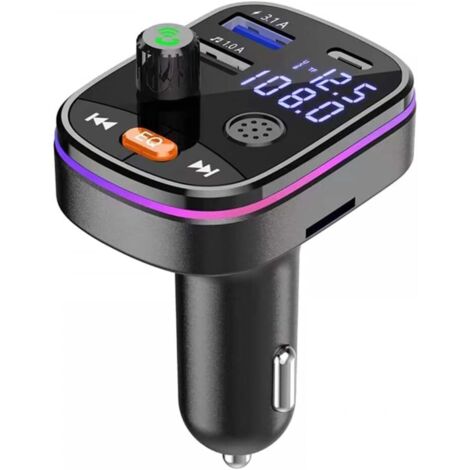 Cargador de micrófono con manos libres, transmisor FM compatible con Bluetooth, USB para coche, compatible con tarjeta TF/SD y disco USB, QC 3.0 y PD de 20 W para kit adaptador de radio inalámbrico pa