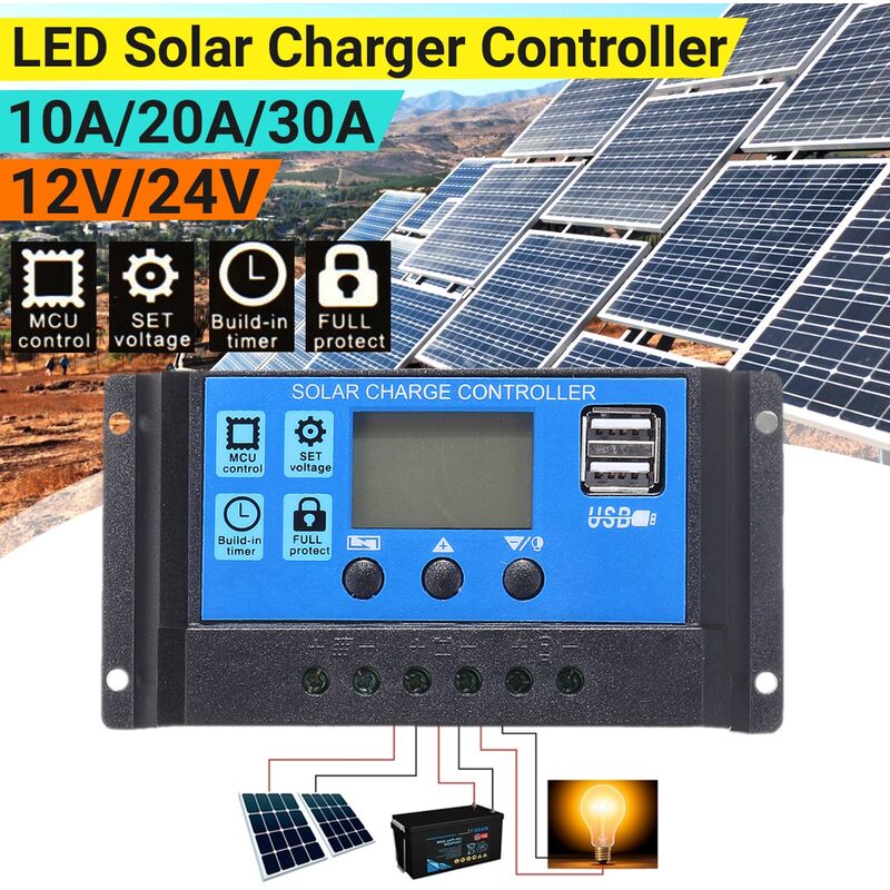 

Cargador de panel solar USB dual Controlador LCD RV 30A Regulador de batería de automóvil Solo controlador 1PC 30A