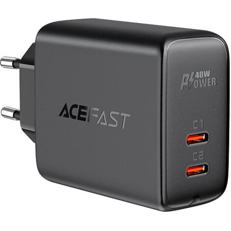 Cargador de pared 2x USB-C 40W PPS PD QC 3.0 AFC FCP negro