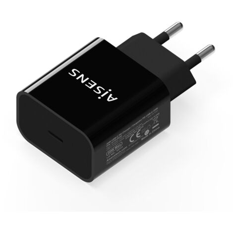 Cargador de Pared Aisens A110-0538/ 1xUSB Tipo-C PD3.0/ 20W/ Negro