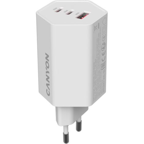 Cargador de pared CANYON HEXAGON 65 GaN 65W 2xPD 1xQC UE, blanco