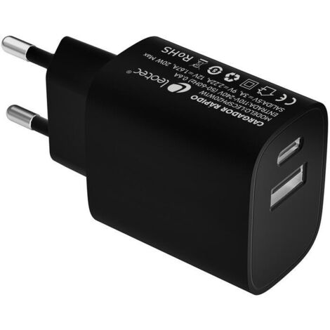 Cargador de Pared Leotec LECSPH20W2K/ 1xUSB Tipo-C/ 1xUSB/ 20W