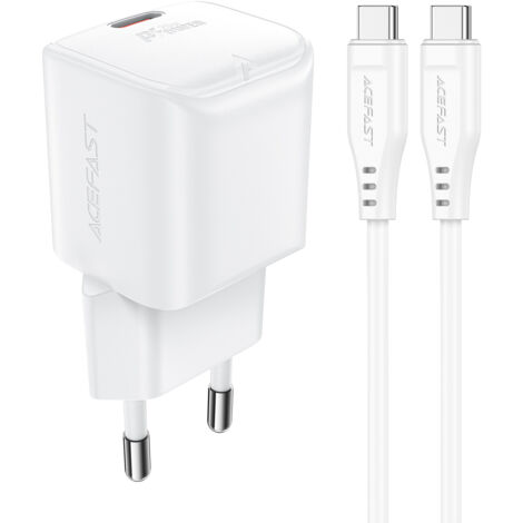 Cargador de pared Mini PD 20W GaN + cable USB-C blanco