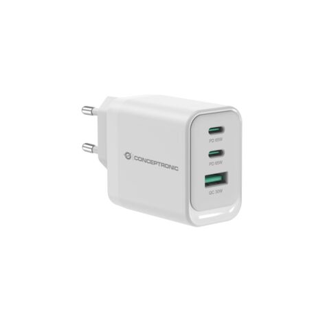 CARGADOR DE PARED QUICK CHARGE 3.0 PD PPS 2 PUERTOS USB-C 1 PUERTO USB-A CONCEPTRONIC ALTHEA 65W