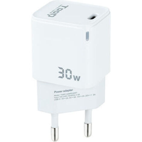 Cargador de Pared TooQ TQWC-GANPD30WT/ 1xUSB Tipo-C/ 30W