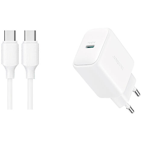 Cargador de pared USB-C PD QC de 20 W + cable USB-C de 1 m - Blanco