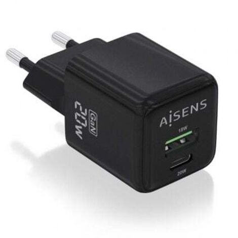 Cargador Gan de Pared Aisens ASCH-20W2P011-BK/ 1xUSB Tipo-C/ 1xUSB/ 20W