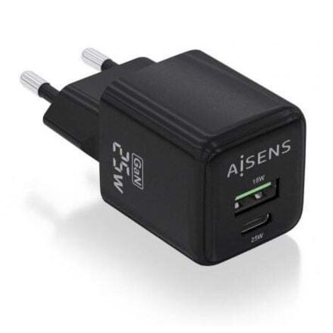 Cargador Gan de Pared Aisens ASCH-25W2P015-BK/ 1xUSB Tipo-C/ 1xUSB/ 25W