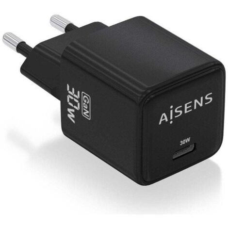 Cargador Gan de Pared Aisens ASCH-30W1P036-BK/ 1xUSB Tipo-C/ 30W