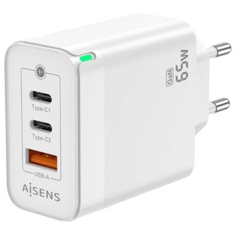 Cargador Gan de Pared Aisens ASCH-65W3P007-W/ 2xUSB Tipo-C/ 1x USB/ 65W