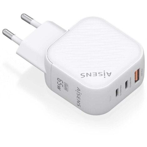 Cargador Gan de Pared Aisens ASCH-65W3P026-W/ 2xUSB Tipo-C/ 1xUSB/ 65W