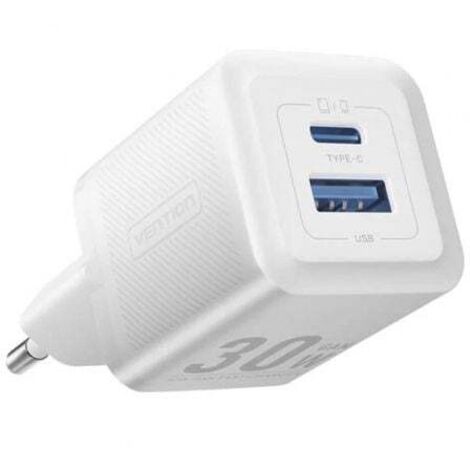 Cargador Gan de Pared Vention FEQW0-EU/ 1xUSB Tipo-C/ 1xUSB/ 30W