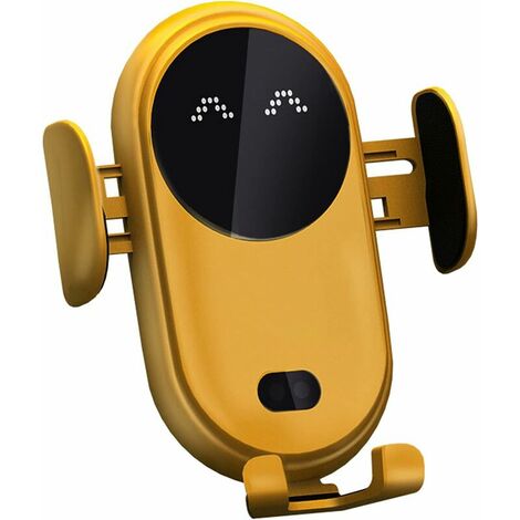 Cargador inalámbrico de 10 W, soporte para teléfono inalámbrico para coche, clip de puerta de sujeción automática, cargador de coche de inducción para todos los dispositivos, amarillo