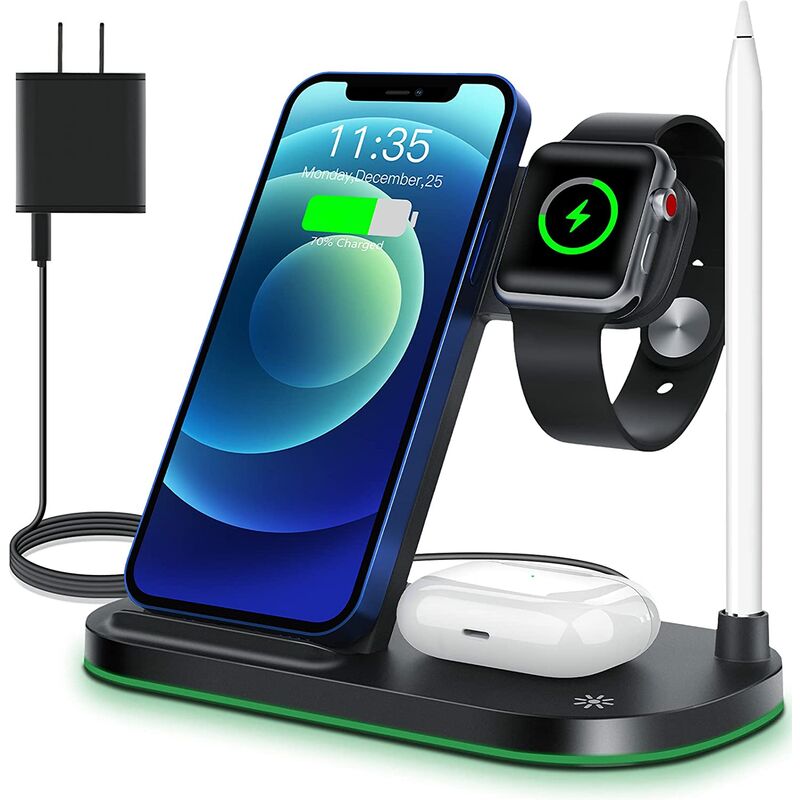 

Cargador inalámbrico 4 en 1 con diseño de 10 unidades, soporte de carga inalámbrico para Apple Watch Series SE / 6/5/4/3/2/1, AirPods Pro y Apple