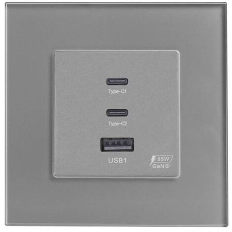 Cargador inteligente 65W, USB tipo A + 2x tipo C,  KOOB frontal cristal gris