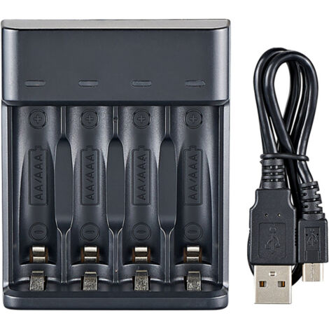Cargador inteligente de 4 ranuras para baterías AA/AAA Ni-MH, carga rápida, USB, Plug and Play, estación de carga para baterías recargables.