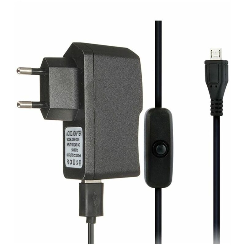 

Satkit - Cargador Micro USB Adaptador de corriente 5 V 2.5A 2500mA con Cable con Interruptor para Raspberry Pi 1/2/3 Modelo B/B plus