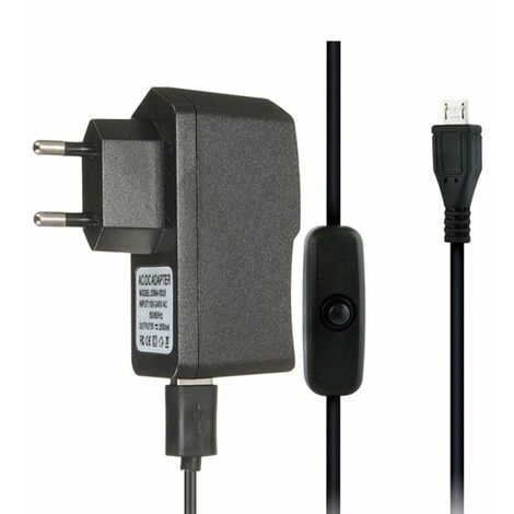 Cargador Micro USB Adaptador de corriente 5 V 2.5A 2500mA con Cable con Interruptor para Raspberry Pi 1/2/3 Modelo B/B plus
