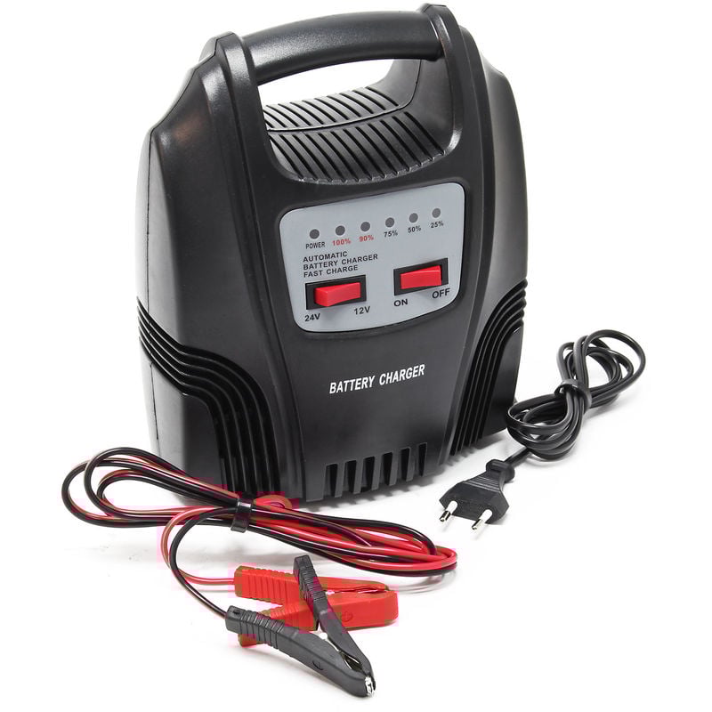 

Wiltec - Cargador para baterías de 12V y 24V 10-100Ah Baterías de coches Cable cargador Cable alimentación