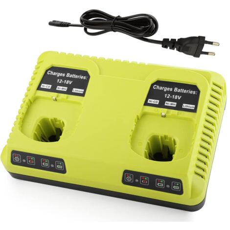 Cargador para Ryobi 3A 12V-18V Cargador de repuesto de doble puerto para batería Ryobi One+ P108 P107 P104 P105 P102 P103