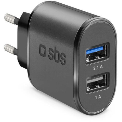 Cargador pared sbs 2x usb 100250v 1000 mah carga rapida negro