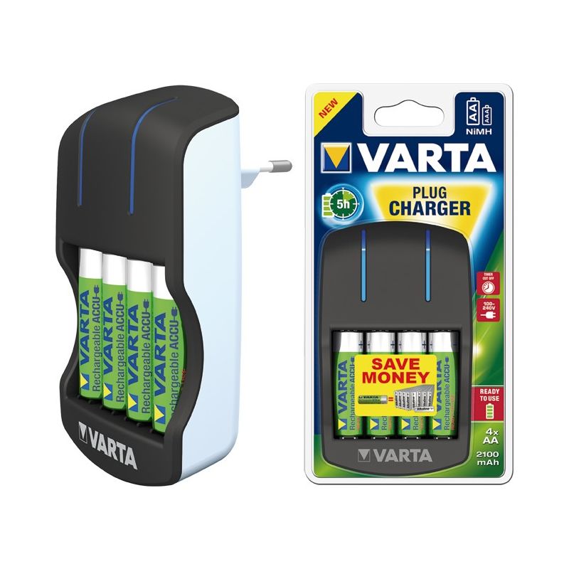 

Cargador pilas Plugg + 4AA 2100MAH R2U - Varta