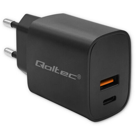 Cargador Qoltec GaN POWER PRO  1xUSB-C  1xUSB  30W  5-20V  1.5-3A  Negro