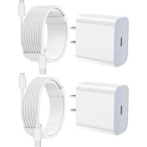 Cargador rápido compatible con iPhone, paquete de 2 almohadillas de carga rápida tipo C de 20 W con cable USB C a Lightning de 1,8 m, compatible con iPhone 14/13/12/11 Pro Max/XS Max/XR/X, iPad