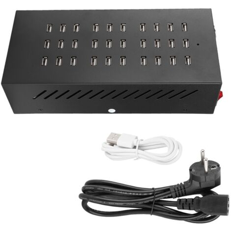 Cargador rápido de alta potencia GDC306 (con sobrepeso), concentrador USB de 30 puertos (un solo puerto, 2 A), negro (220 V) (normativa europea)
