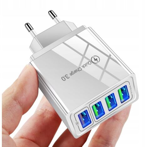 Cargador rápido de pared 4x USB QC 3.0 + Cable - BLANCO