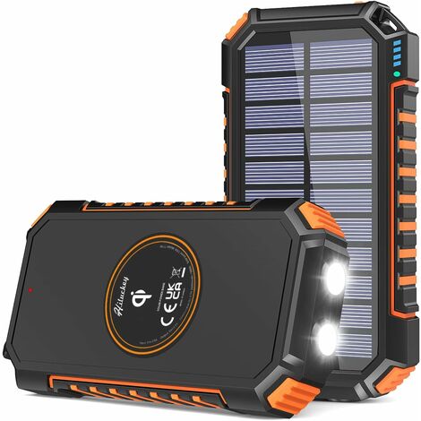 Cargador solar 26800mAh con 4 baterías externas portátiles USB Powerbank inalámbrico con carga rápida USB C para teléfonos inteligentes, tabletas, campamentos al aire libre (naranja)